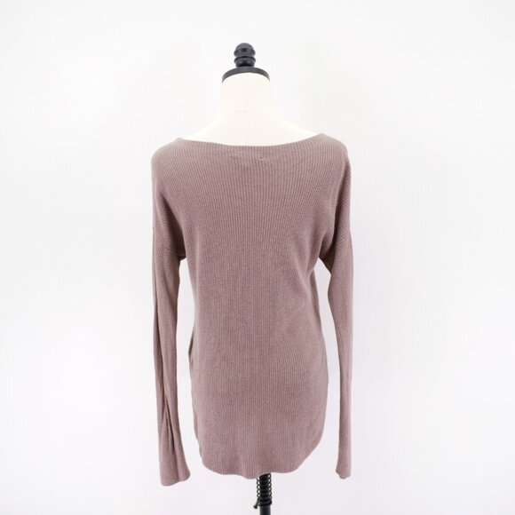 Express Small Beige Open / Cold Shoulder Long Sleeve Knit Blouse Top Small Ribbe - Picture 6 of 10